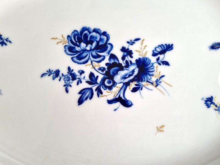 Meissen - Bordservice - Blå blomsterdekor med guld XXL serveringsfad ca 42 x 30,5 cm - Porcelæn