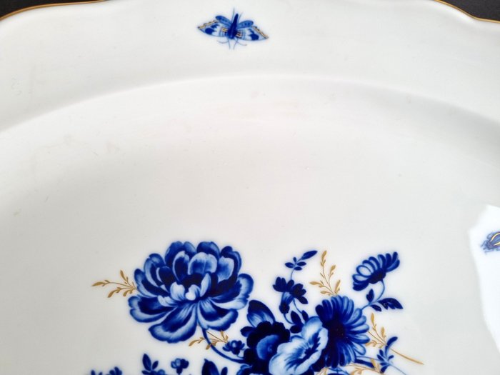 Meissen - Bordservice - Blå blomsterdekor med guld XXL serveringsfad ca 42 x 30,5 cm - Porcelæn