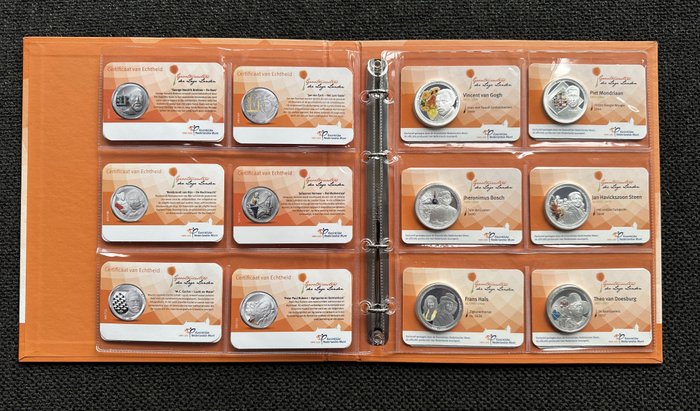 Holland. Coincards 'Grootmeesters der Lage Landen' in album (12x)  (Ingen mindstepris)