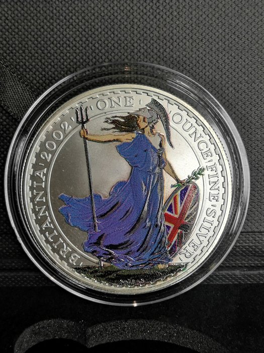 Storbritannien. 2 Pounds 2002 Britannia UK Flag - Colorized, 1 Oz (.999)  (Ingen mindstepris)