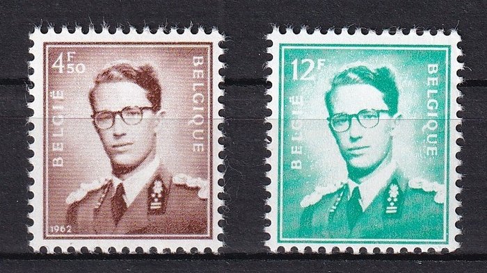 Belgien 1958 - Komplet serie af Kong Baudouin med glas type Marchand - på hvidt papir  på fosforpapir