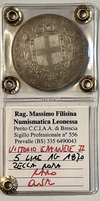 Italien, Kongerig Vittorio Emanuele II. 5 Lire 1870 Roma - Rara  (Ingen mindstepris)