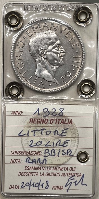 Italien, Kongerig Vittorio Emanuele III. 20 Lire 1928 "Littore"  (Ingen mindstepris)