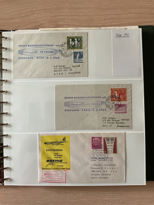 Tyskland, Forbundsrepublikken  - BUNDESPOST/BERLIN; indsamling af FØRSTE FLYV-COVERS og luftpost-/luftfartsrelaterede covers.