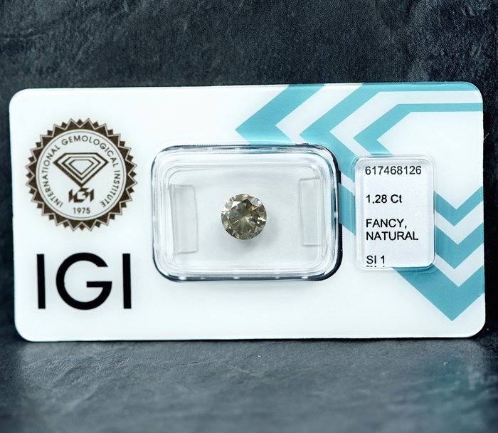 1 pcs Diamant  (Naturfarvet)  - 1.28 ct - Fancy light Brunlig Gul - SI1 - International Gemological Institute (IGI)