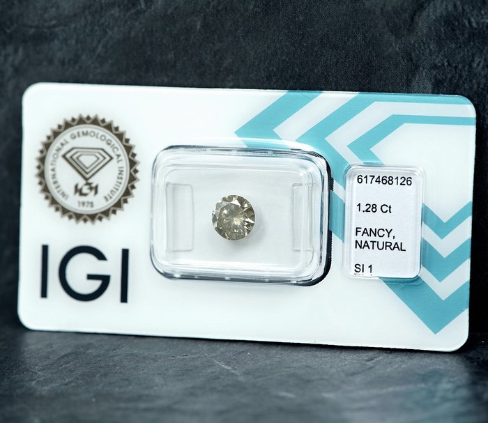 1 pcs Diamant  (Naturfarvet)  - 1.28 ct - Fancy light Brunlig Gul - SI1 - International Gemological Institute (IGI)