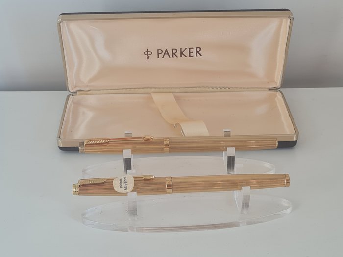 Parker - 35 milleraies plaqué or 1980’s, plume en or 18 K , plume M - Pennesæt