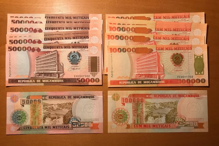 Mozambique. - 10 x 50000, 100000, 200000, 500000 Metical 1993, 1999, 2003 (40 banknotes) - Pick 138, 139, 141, 142  (Ingen mindstepris)