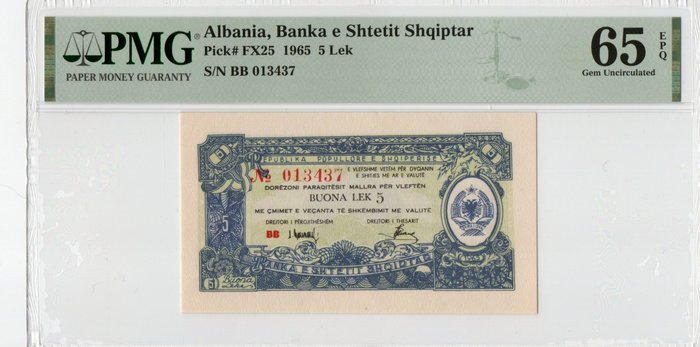 Albanien. - 5 Lek 1965 - Pick FX25  (Ingen mindstepris)