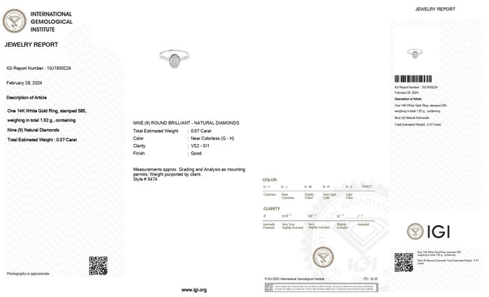 Ingen mindstepris - Ring - 14 karat Hvidguld -  0.07ct. tw. Diamant (Natur)