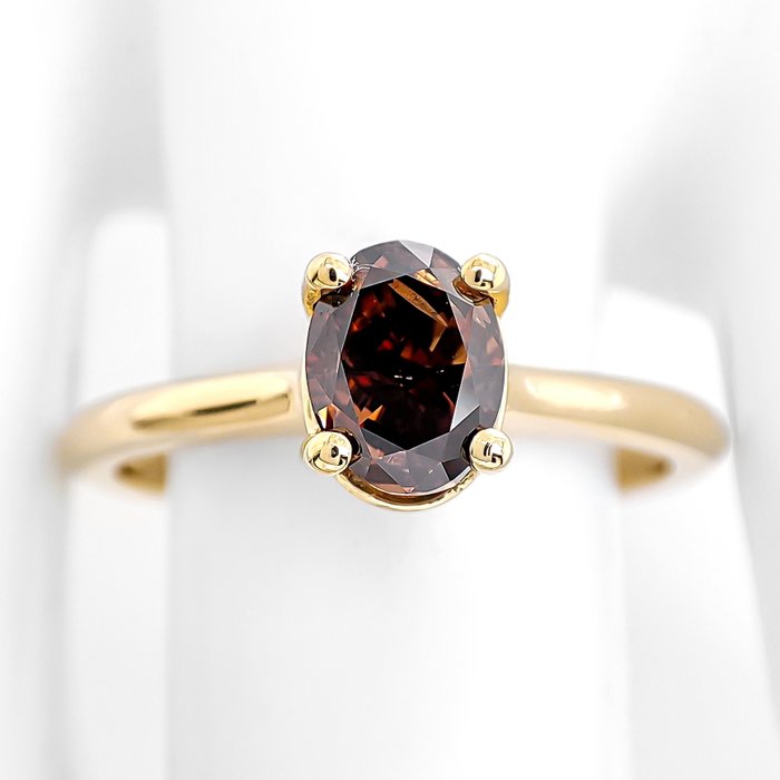 Ring - 14 karat Gulguld -  1.00ct. tw. Brun Diamant (Naturfarvet)