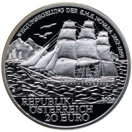 Østrig. 20 Euro 2004 "Auf hoher See - SMS Novara 1857-1859" Proof  (Ingen mindstepris)