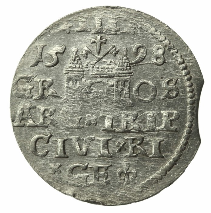 Polen Sigismund III Vasa (1587–1632) Trojak (3 grosz) City of Riga 1598 Very High Grade!  (Ingen mindstepris)