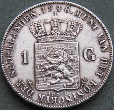 Holland. Willem II. 1 Gulden 1848  (Ingen mindstepris)