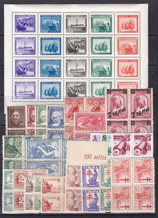 Spanien 1933/1949 - HB hyldest til hæren og komplet serie i blok 4 - MNH