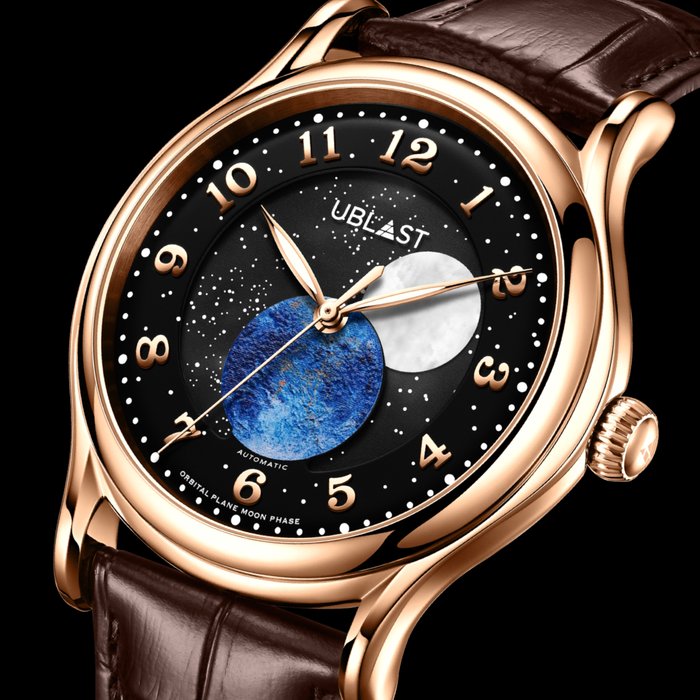 Ublast - " NO RESERVE PRICE " Orbital Plane - Automatic Moon Phase - Ingen mindstepris - REF.UBORPL42GDBK Ltd. Edition - Mænd - Ny