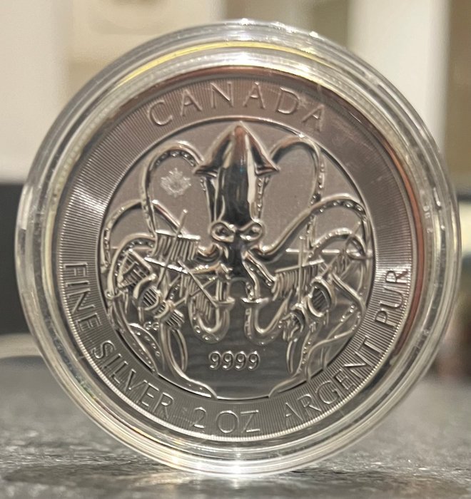 Canada. 10 Dollars 2020 Kraken, 2 Oz (.999)  (Ingen mindstepris)