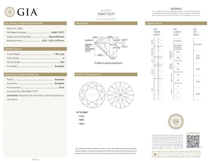 1 pcs Diamant  (Natur)  - 105 ct - Rund - H - VS2 - Gemological Institute of America (GIA)