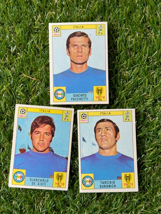 1970 Panini Mexico 70 World Cup Italia - Facchetti, De Sisti, Burgnich - 3 Card - Glimrende (EX)