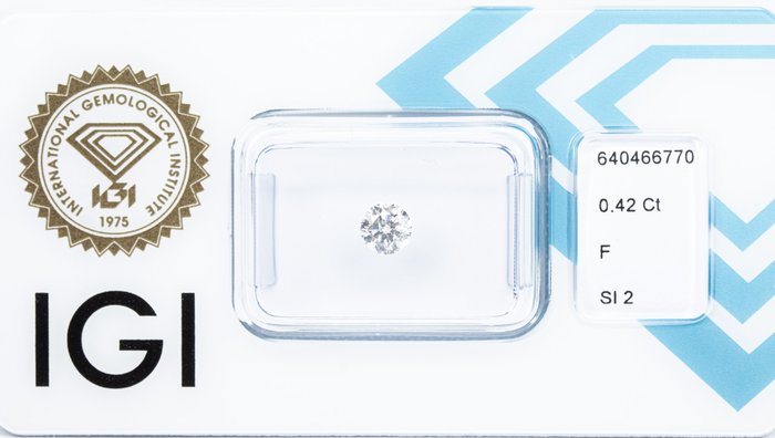 Ingen mindstepris - 1 pcs Diamant  (Natur)  - 0.42 ct - Rund - F - SI2 - International Gemological Institute (IGI)