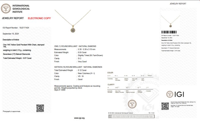 Ingen mindstepris - Halskæde med vedhæng - 14 karat Gulguld -  0.67ct. tw. Diamant (Natur) - Diamant - IGI