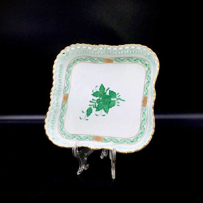 Herend - Artwork Scalloped Breakthrough Vide-Poche (18 cm) - "Apponyi Green" - Fad - Håndmalet porcelæn