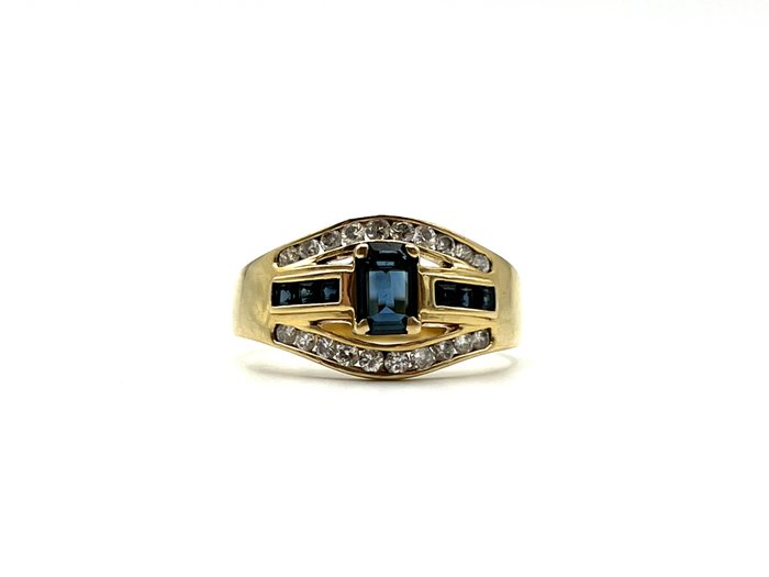 Ring - 18 kraat Gulguld -  0.80ct. tw. Safir - Diamant