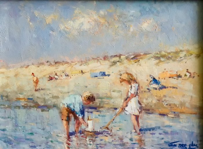 Niek van der Plas (1954) - Enfants jouant sur la plage