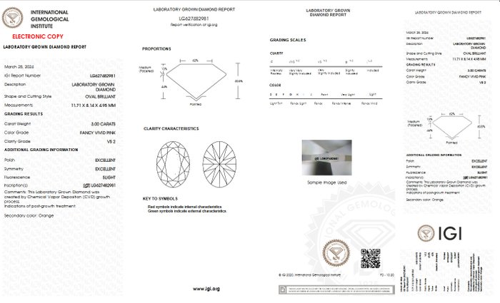 Ingen mindstepris - Ring - 14 karat Hvidguld -  3.20ct. tw. Lyserød Diamant (Laboratoriedyrket diamant i fancy farver) - Diamant - FANCY VIVID PINK VS2 IGI