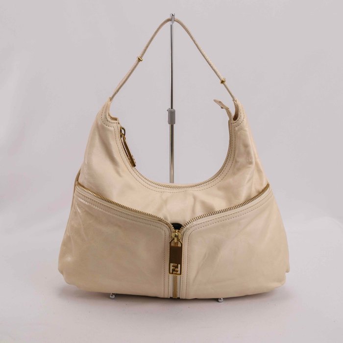 Fendi - Fendi Cream Lambskin Leather Hobo bag - Håndtaske