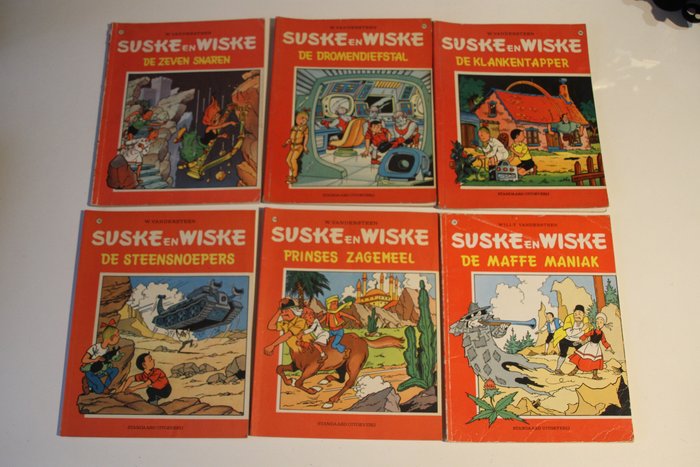 Suske en Wiske 79, 102, 103, 129, 130, 166 - De zeven snaren - De dromendiefstal - De klankentapper - Prinses zagemeel - De steensnoepers - De - 6 Comic collection - Første udgave - 1968/1977