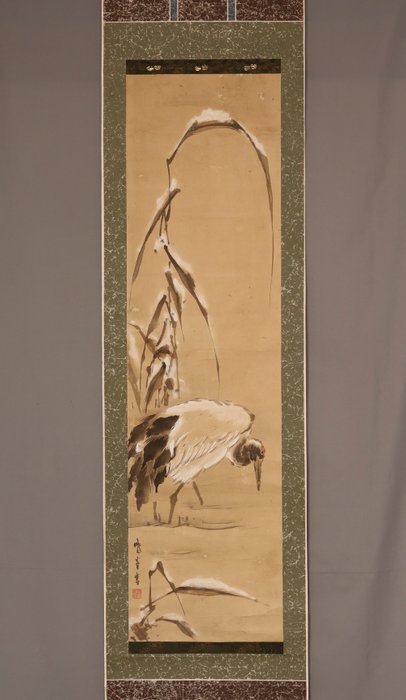 Crane in the Snow - With signature Gyoho sha 暁峯寫 - Gyoho(?-?) - Japan - Meiji-perioden (1868-1912)  (Ingen mindstepris)