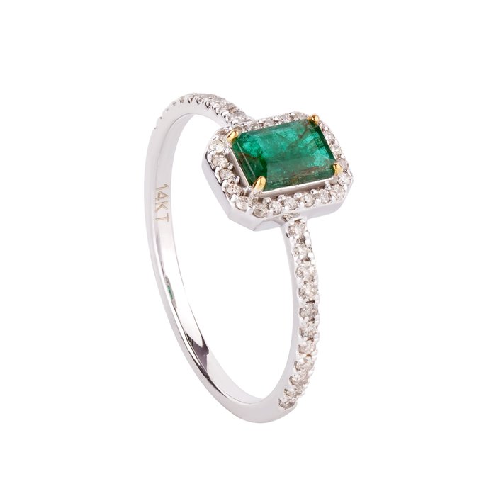 Ring - 14 karat Hvidguld -  0.57ct. tw. Smaragd