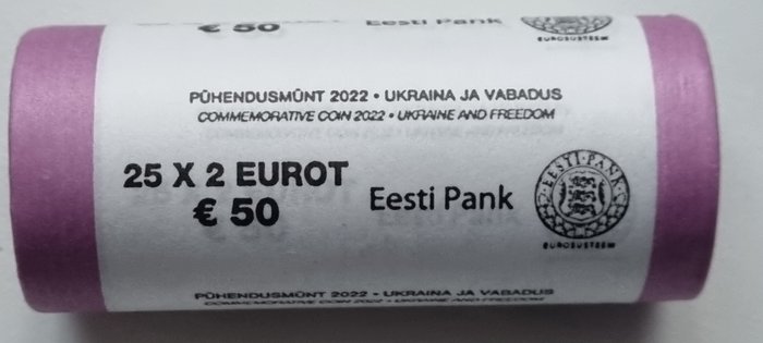 Estland. 2 Euro 2022 "Ukraine and Freedom" (25 coins) in roll  (Ingen mindstepris)