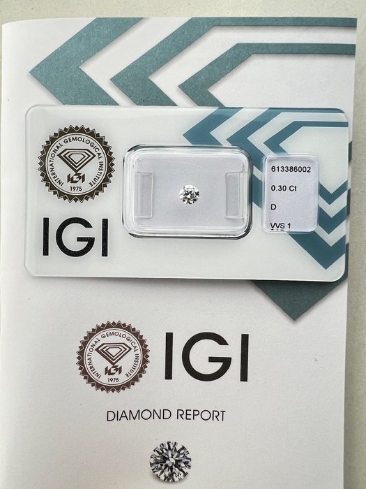 1 pcs Diamant  (Natur)  - 0.30 ct - Rund - D (farveløs) - VVS1 - International Gemological Institute (IGI)