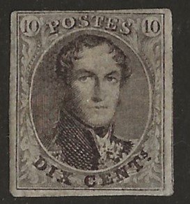 Belgien 1858 - 10c Brun - Rund medaljon uden vandmærke, kantet - OBP/COB 10A