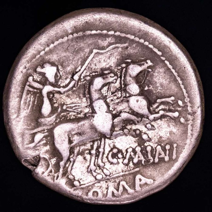 Romerska republiken. C. Maianius. Denarius Minted in Rome in 153 B.C.  Victory driving biga right,  (Ingen mindstepris)