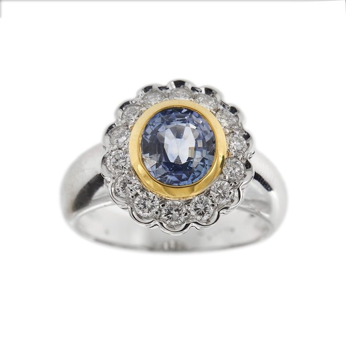 18 kraat Gulguld Hvidguld - Ring - 200 ct Safir - Diamanter