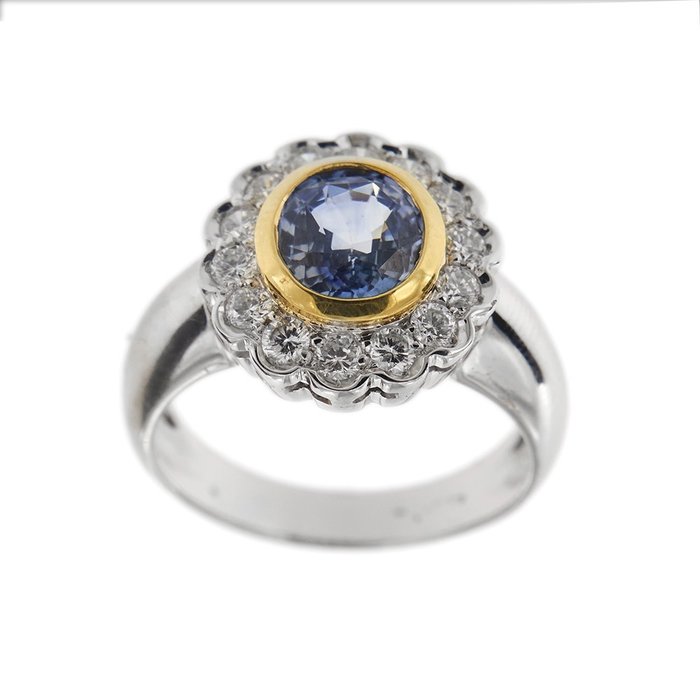 18 kraat Gulguld Hvidguld - Ring - 200 ct Safir - Diamanter