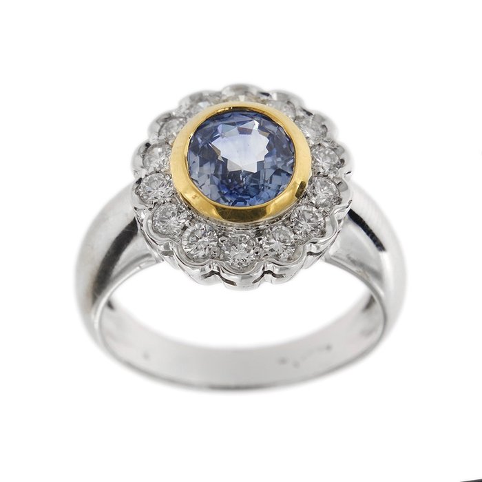 18 kraat Gulguld Hvidguld - Ring - 200 ct Safir - Diamanter