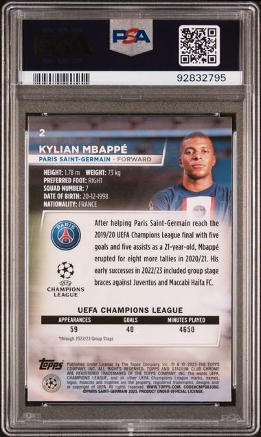 2022/23 - Topps - Stadium Club Chrome UCL - Kylian Mbappé - #2 Refractor - 1 Graded card - PSA 10