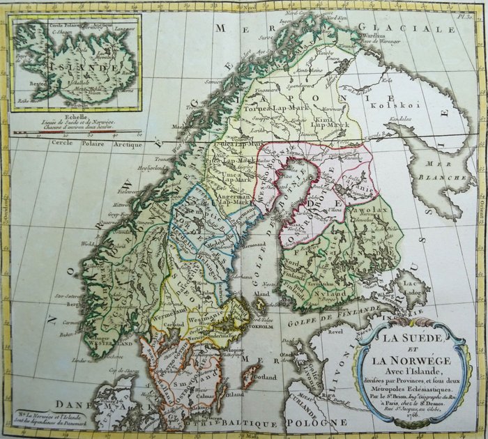 Europa - Skandinavien, Island, Norge, Sverige, Finland, Østersøen; L. C. Desnos / M. Brion - La Suede et La Norwege Avec l´Islande… - 1761-1780