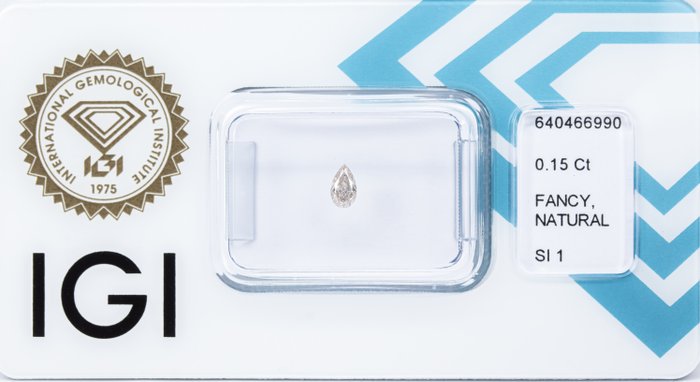 Ingen mindstepris - 1 pcs Diamant  (Naturfarvet)  - 0.15 ct - Pære - Fancy light Brun - SI1 - International Gemological Institute (IGI)