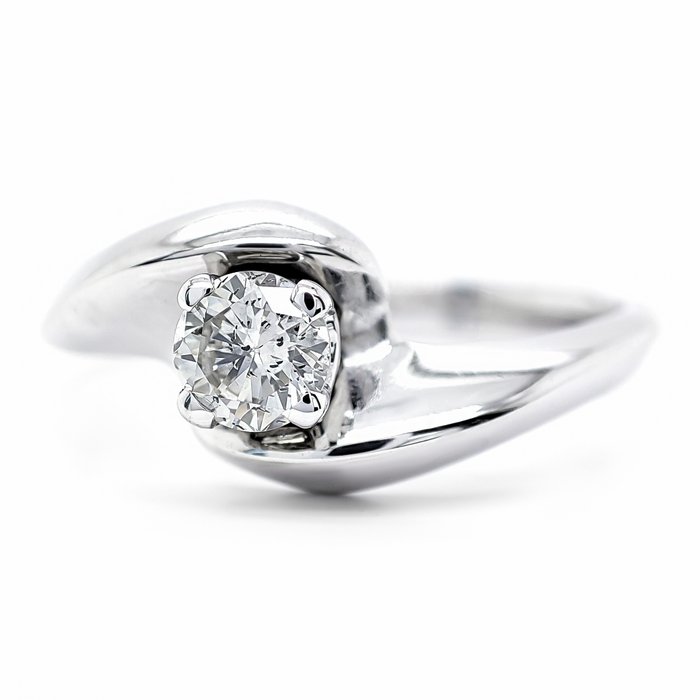 Ring - 14 karat Hvidguld -  030ct tw Diamant (Natur)