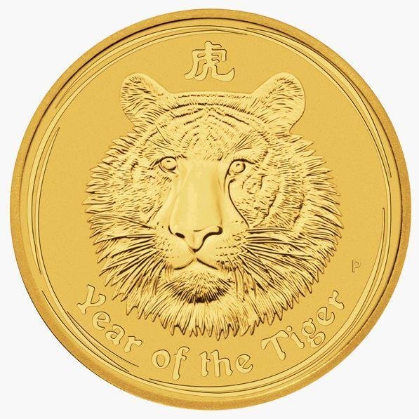 Australien. 5 Dollars 2010 Lunar II - Tiger. 1/20 oz - Gold .999 - Perth Mint  (Ingen mindstepris)