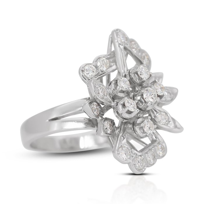 Ring - 14 karat Hvidguld -  035ct tw Diamant (Natur)