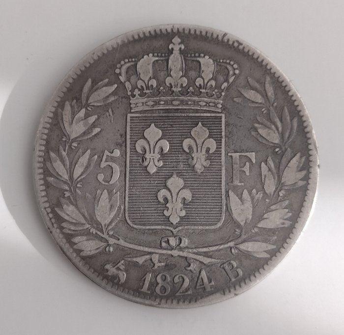 Frankrig. Ludvig 18. (1814-1824). 5 Francs 1824 B  (Ingen mindstepris)