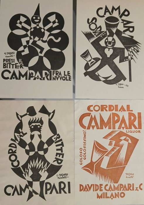 Fortunato Depero (1892-1960) (d'après) - Campari volantini pubblicitari