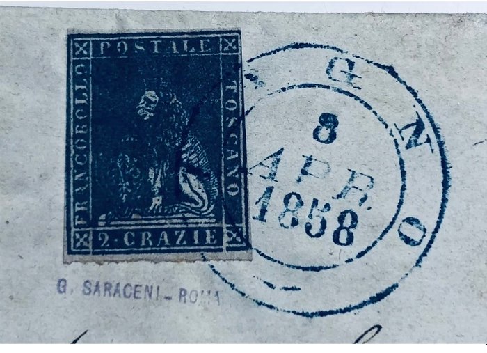 Italien  - Toscana 2 crazie 1858 Saxon blå dobbelt cirkel badeværelse pt.9 x Orbetello