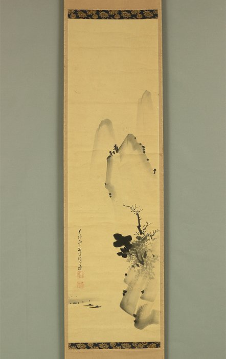 Broken Ink Landscape (Haboku Sansui) - Suiboku Ink Landscape and Boat with Box - Unkoku Toryu 雲谷等隆 (1787-1828) - Japan - Sene Edo-periode  (Ingen mindstepris)